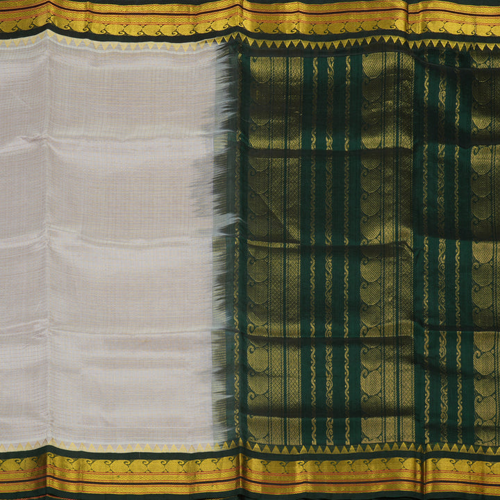 Hayagrivas Pure Silk Cotton Saree in Half white with Bottle Green Jari checks KBE415E6-1