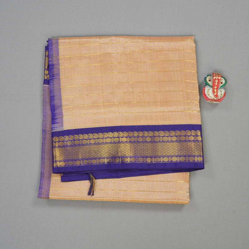 Hayagrivas Pure Silk Cotton saree in Sandal with Purple KBE415E6-3