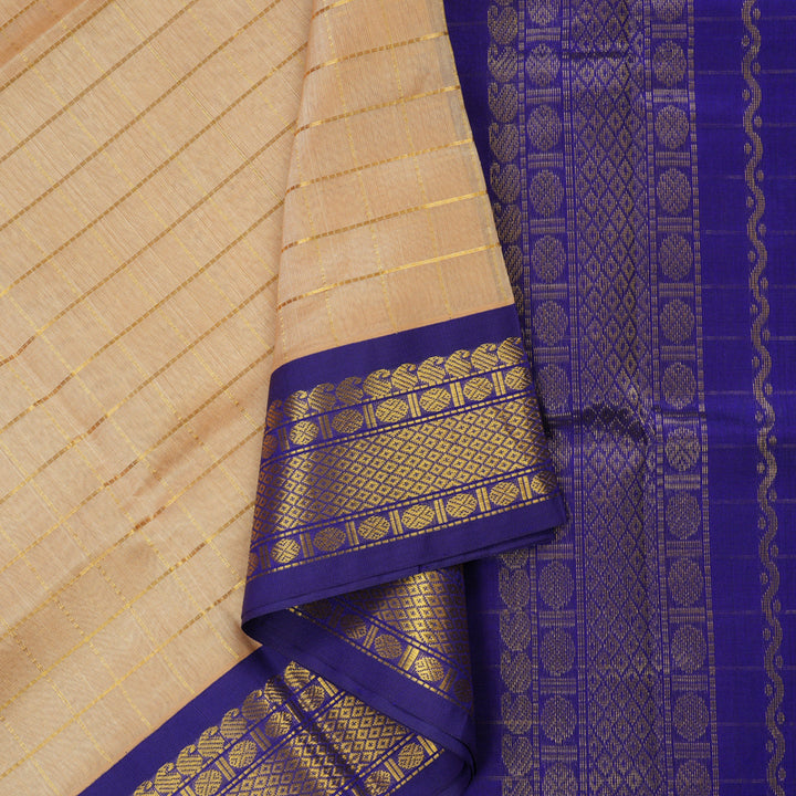 Hayagrivas Pure Silk Cotton saree in Sandal with Purple KBE415E6-3