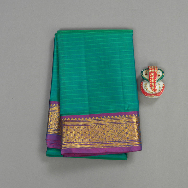 Hayagrivas Handloom kanjivaram silk saree in sea blue stripes with purple KBE418E1-14