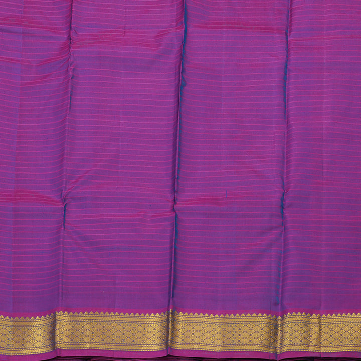 Hayagrivas Handloom kanjivaram silk saree in sea blue stripes with purple KBE418E1-14