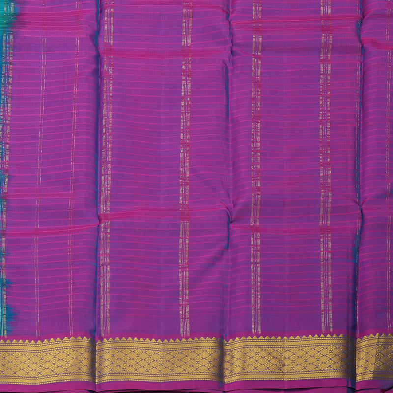 Hayagrivas Handloom kanjivaram silk saree in sea blue stripes with purple KBE418E1-14