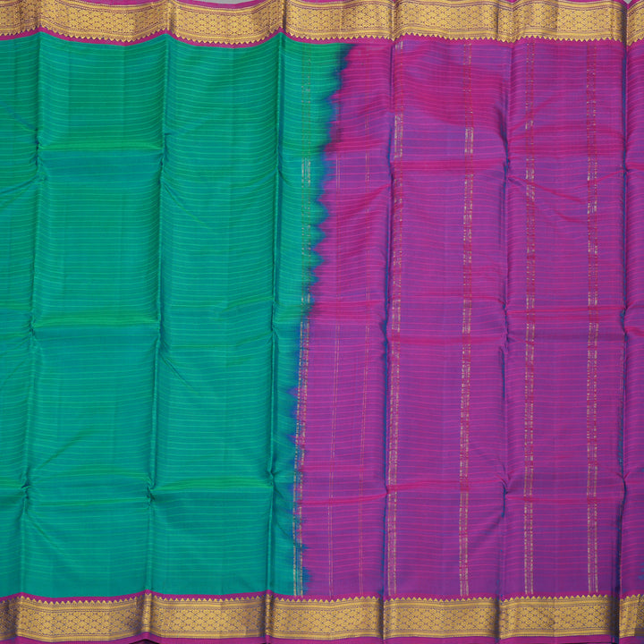 Hayagrivas Handloom kanjivaram silk saree in sea blue stripes with purple KBE418E1-14