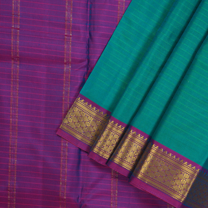 Hayagrivas Handloom kanjivaram silk saree in sea blue stripes with purple KBE418E1-14