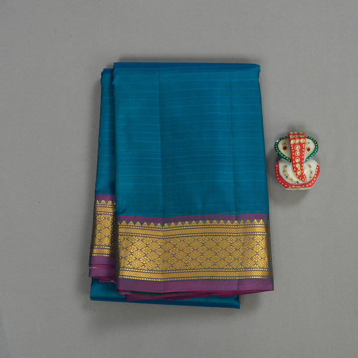 Hayagrivas Handloom kanjivaram silk saree in Dark sky blue with purple KBE418E1-37