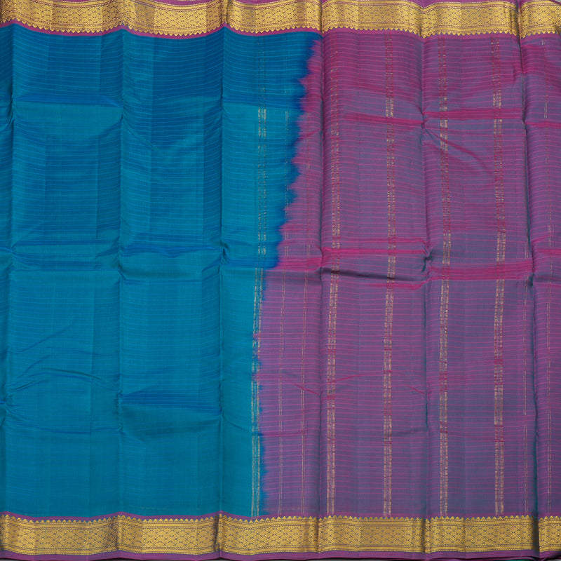 Hayagrivas Handloom kanjivaram silk saree in Dark sky blue with purple KBE418E1-37