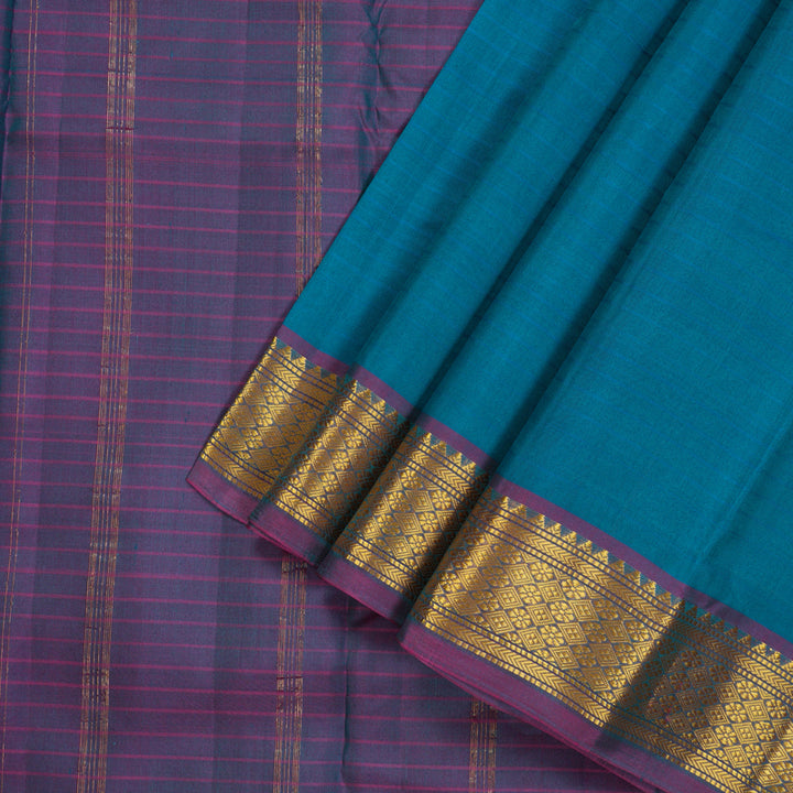 Hayagrivas Handloom kanjivaram silk saree in Dark sky blue with purple KBE418E1-37