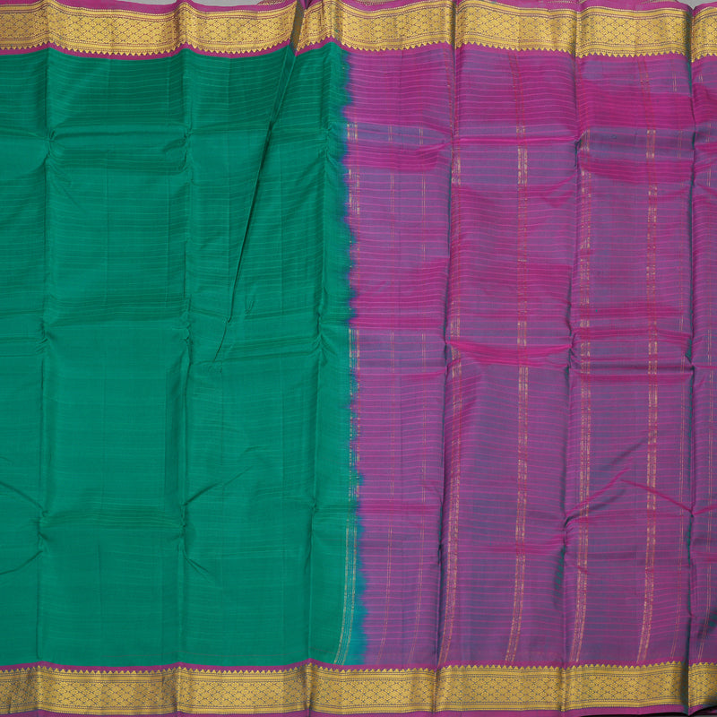 Hayagrivas Handloom kanjivaram silk saree in teal green with purple KBE418E1-46