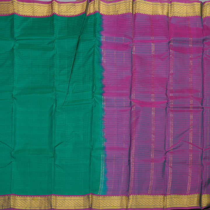 Hayagrivas Handloom kanjivaram silk saree in teal green with purple KBE418E1-46