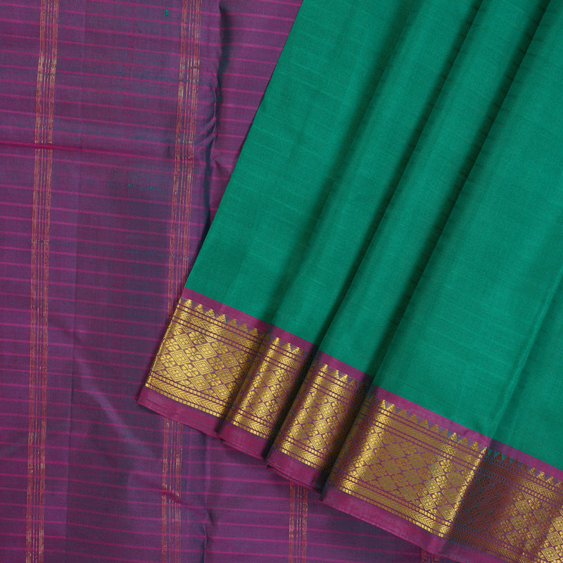 Hayagrivas Handloom kanjivaram silk saree in teal green with purple KBE418E1-46