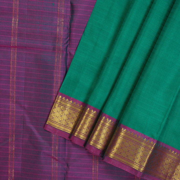Hayagrivas Handloom kanjivaram silk saree in teal green with purple KBE418E1-46