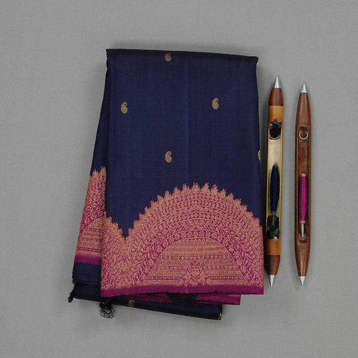 Hayagrivas Handloom Kanjivaram Silk Saree in Lustrous Dark Blue KBE41D1-1