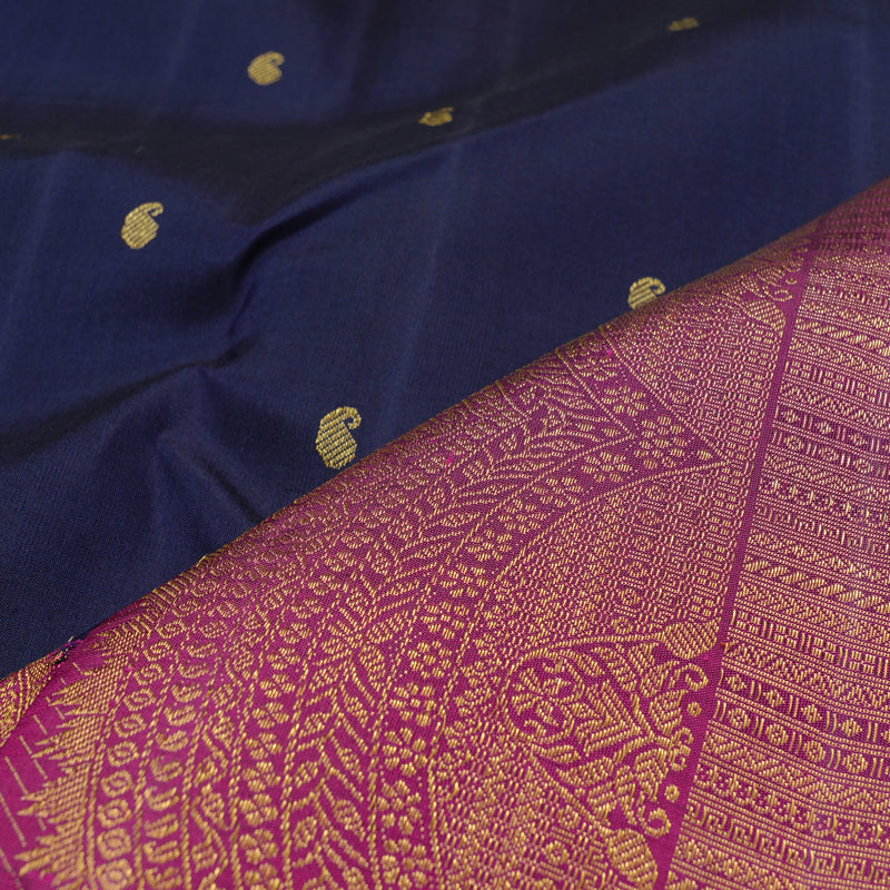 Hayagrivas Handloom Kanjivaram Silk Saree in Lustrous Dark Blue KBE41D1-1