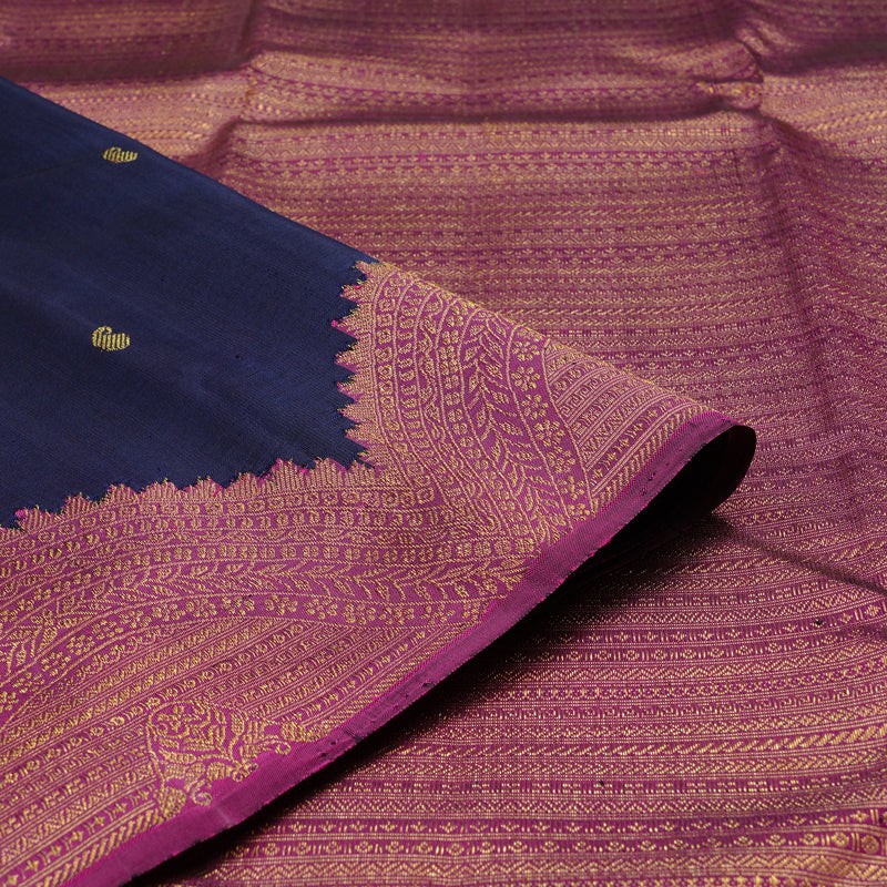 Hayagrivas Handloom Kanjivaram Silk Saree in Lustrous Dark Blue KBE41D1-1