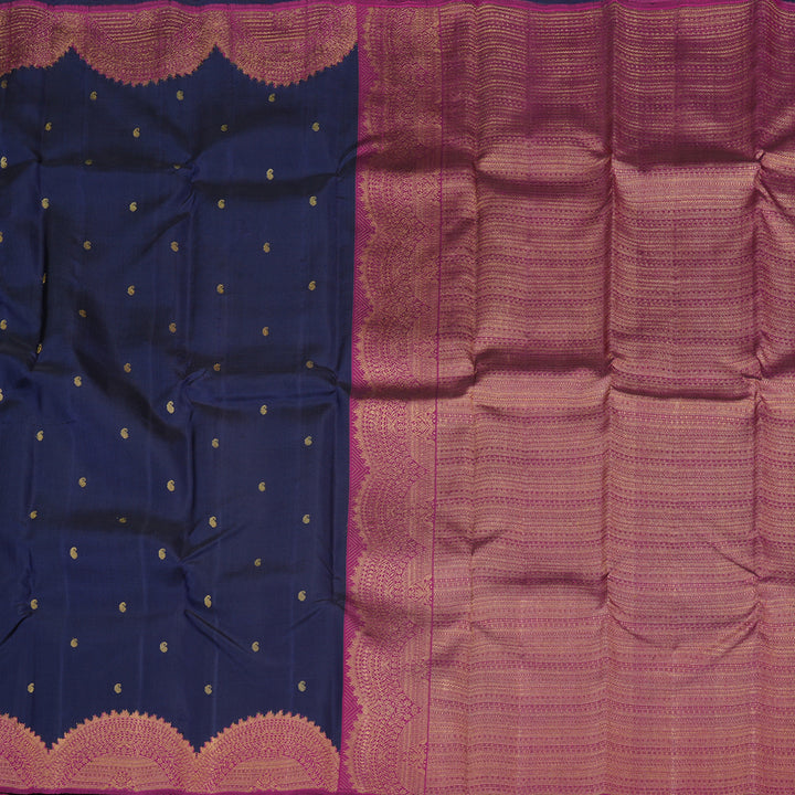 Hayagrivas Handloom Kanjivaram Silk Saree in Lustrous Dark Blue KBE41D1-1