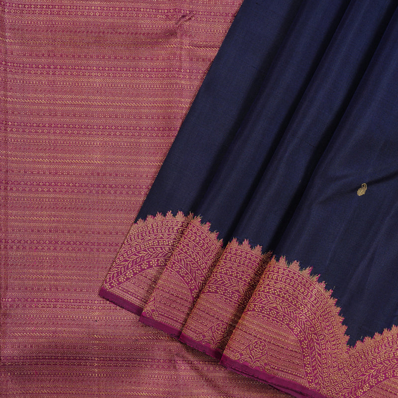 Hayagrivas Handloom Kanjivaram Silk Saree in Lustrous Dark Blue KBE41D1-1
