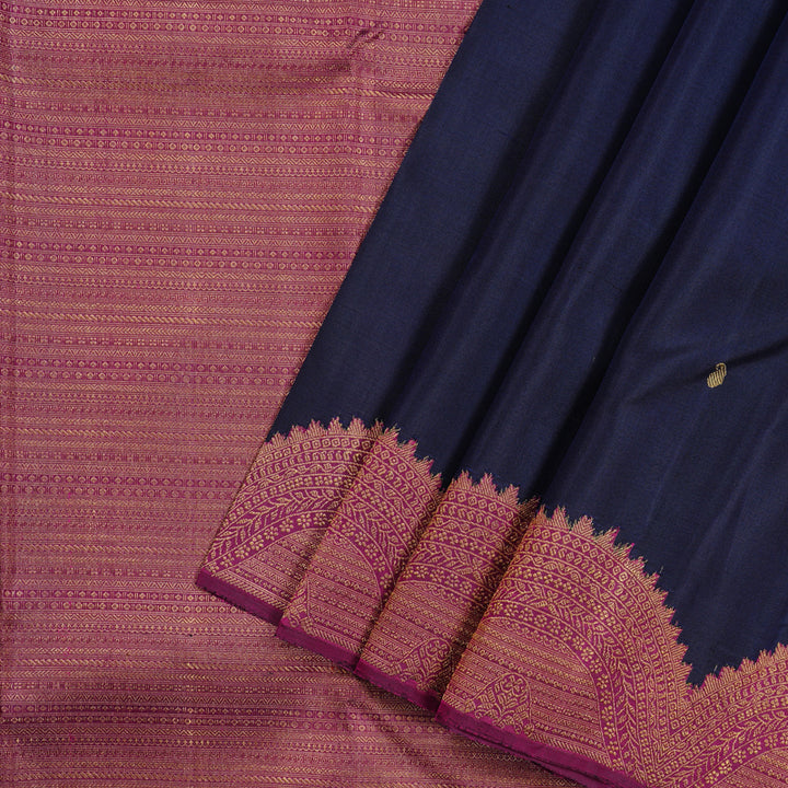 Hayagrivas Handloom Kanjivaram Silk Saree in Lustrous Dark Blue KBE41D1-1