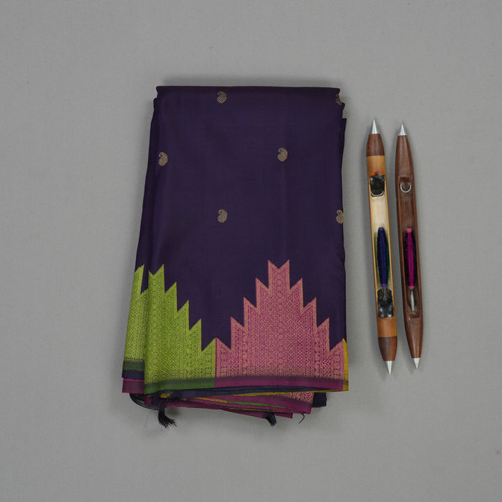 Hayagrivas Handloom Navy Blue Kanjivaram Silk Saree with Temple border KBE41D2-1