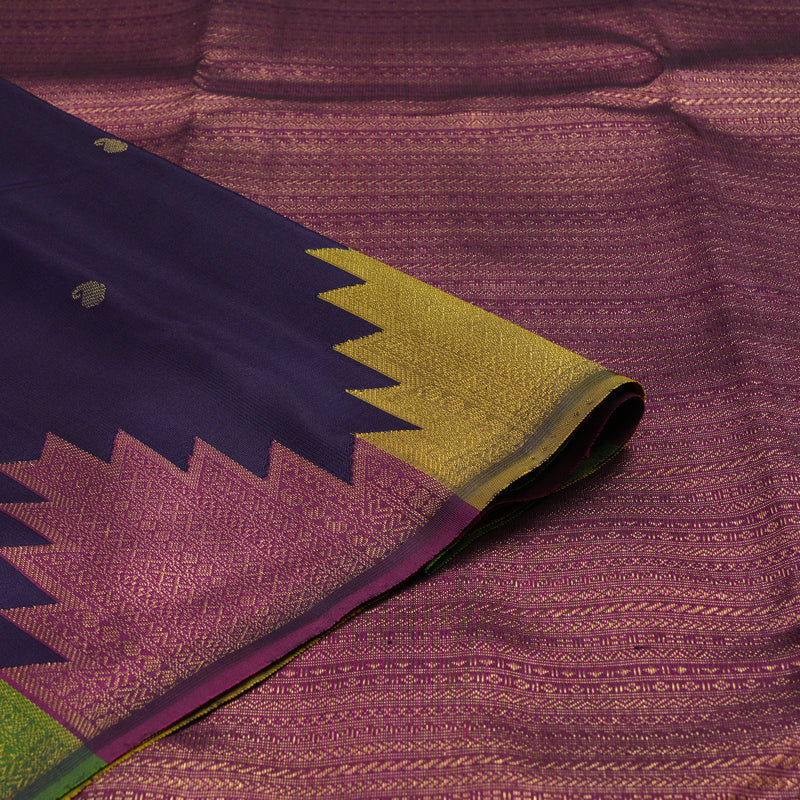 Hayagrivas Handloom Navy Blue Kanjivaram Silk Saree with Temple border KBE41D2-1