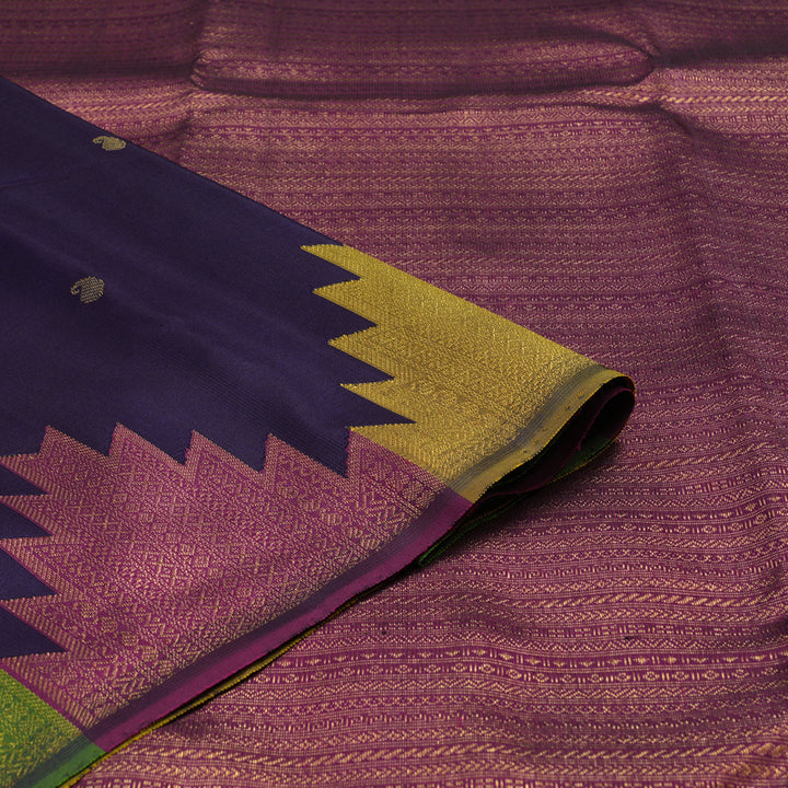 Hayagrivas Handloom Navy Blue Kanjivaram Silk Saree with Temple border KBE41D2-1