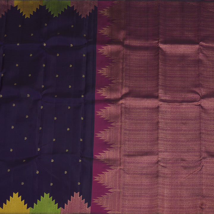 Hayagrivas Handloom Navy Blue Kanjivaram Silk Saree with Temple border KBE41D2-1