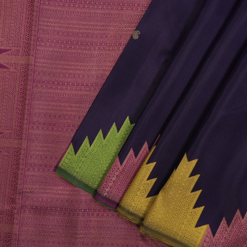 Hayagrivas Handloom Navy Blue Kanjivaram Silk Saree with Temple border KBE41D2-1