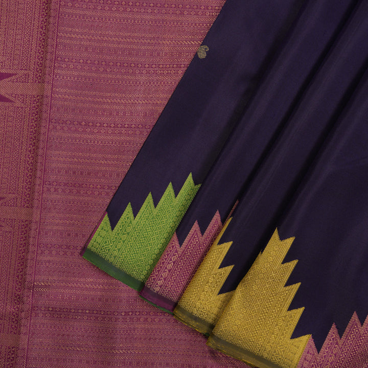 Hayagrivas Handloom Navy Blue Kanjivaram Silk Saree with Temple border KBE41D2-1