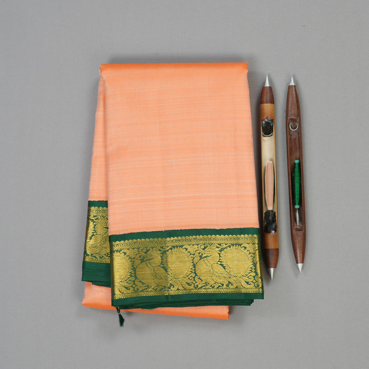 Hayagrivas Handloom Kanjivaram silk saree in Peach orange with Korvai contrast KBE420E1-1
