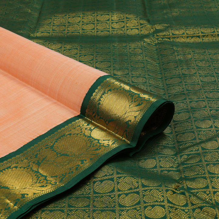 Hayagrivas Handloom Kanjivaram silk saree in Peach orange with Korvai contrast KBE420E1-1