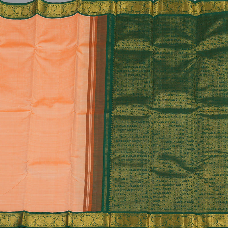 Hayagrivas Handloom Kanjivaram silk saree in Peach orange with Korvai contrast KBE420E1-1