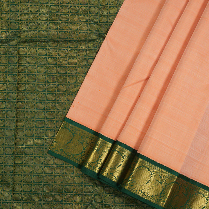 Hayagrivas Handloom Kanjivaram silk saree in Peach orange with Korvai contrast KBE420E1-1