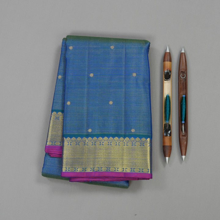 Hayagrivas Handloom Kanjivaram silk saree in Attractive peacock blue KBE420E3-2