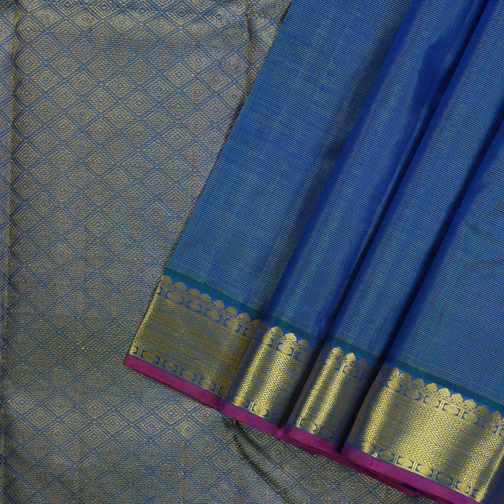 Hayagrivas Handloom Kanjivaram silk saree in Attractive peacock blue KBE420E3-2