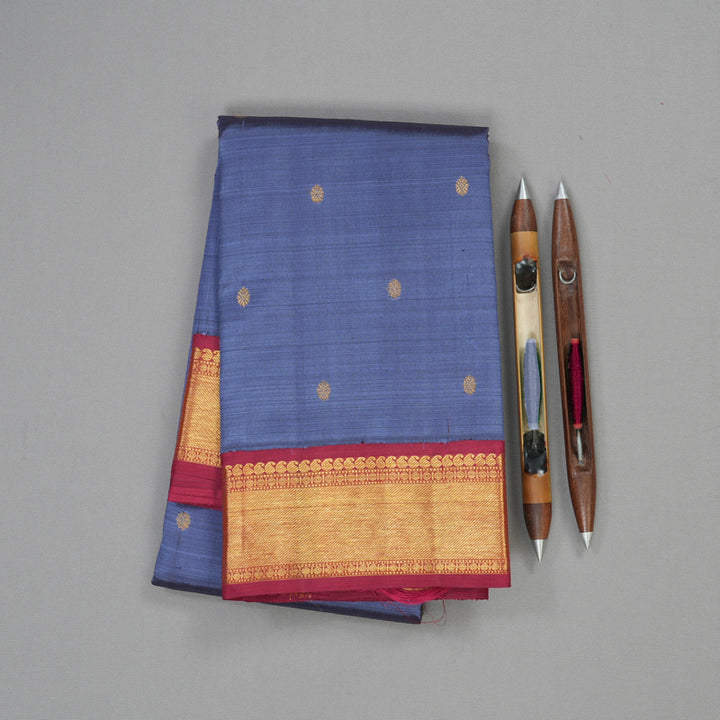 Hayagrivas Handloom Pure Kanjivaram Silk Saree in Magnetic Bluish Grey KBE420E4-2