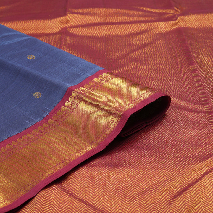 Hayagrivas Handloom Pure Kanjivaram Silk Saree in Magnetic Bluish Grey KBE420E4-2