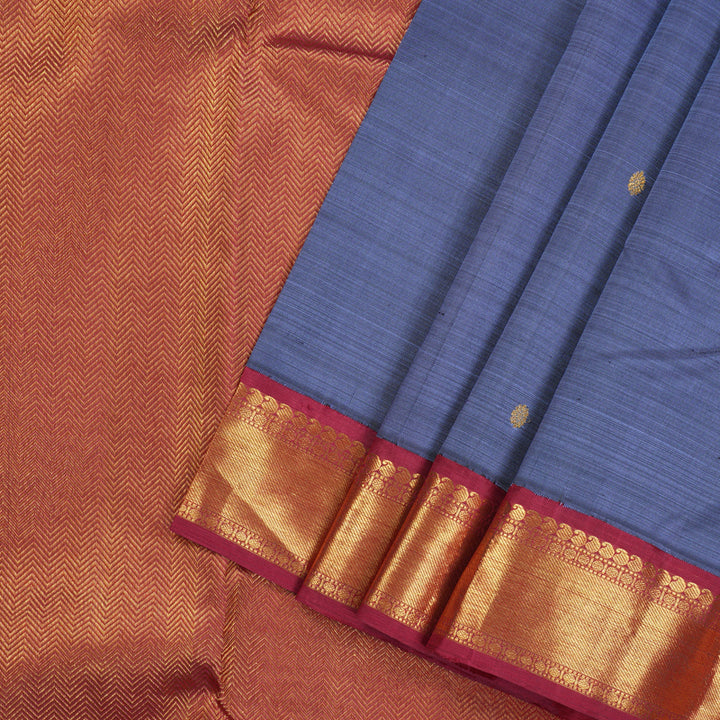 Hayagrivas Handloom Pure Kanjivaram Silk Saree in Magnetic Bluish Grey KBE420E4-2