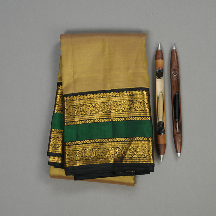 Hayagrivas Handloom Kanjivaram silk saree in Stunning Sandal with black Rettapet KBE420E5-1