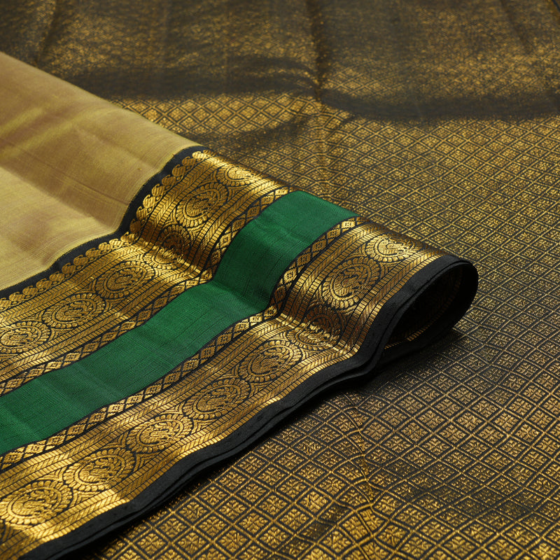 Hayagrivas Handloom Kanjivaram silk saree in Stunning Sandal with black Rettapet KBE420E5-1