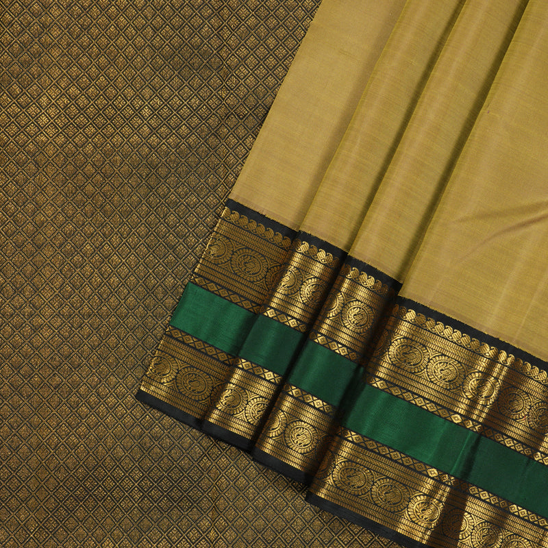 Hayagrivas Handloom Kanjivaram silk saree in Stunning Sandal with black Rettapet KBE420E5-1