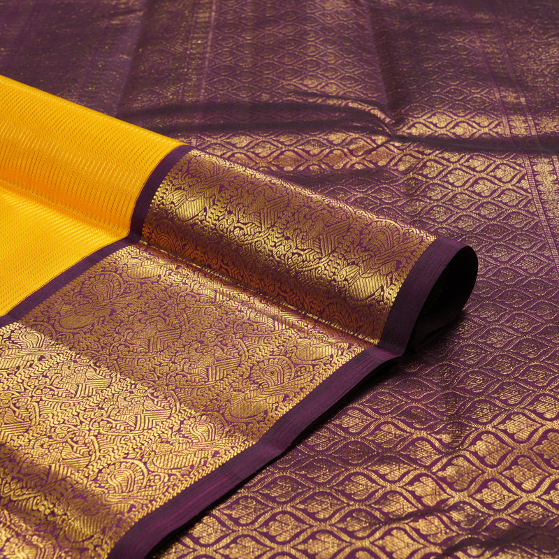 Hayagrivas Handloom Kanjivaram silk saree In attractive yellow with dark purple Vairaoosi KBE420E7-1