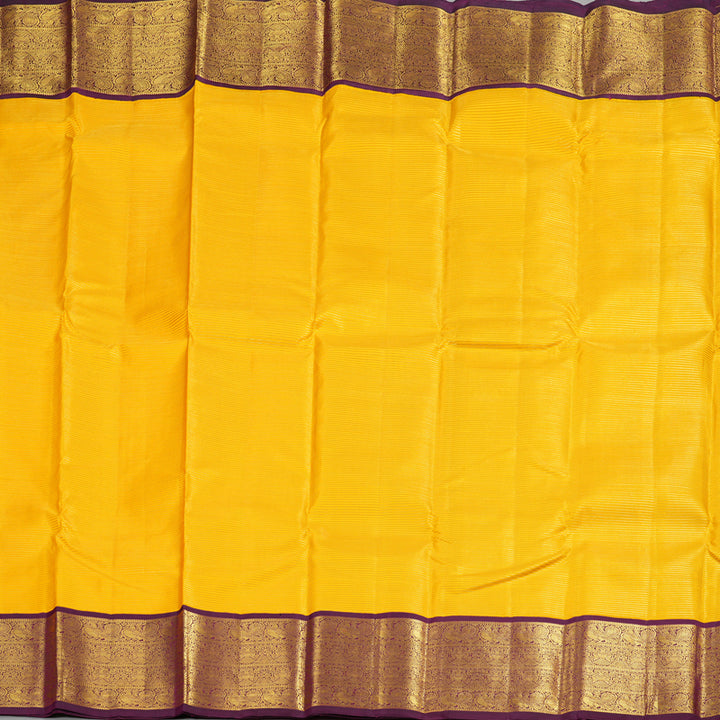 Hayagrivas Handloom Kanjivaram silk saree In attractive yellow with dark purple Vairaoosi KBE420E7-1
