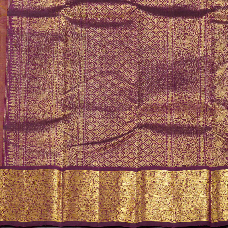 Hayagrivas Handloom Kanjivaram silk saree In attractive yellow with dark purple Vairaoosi KBE420E7-1