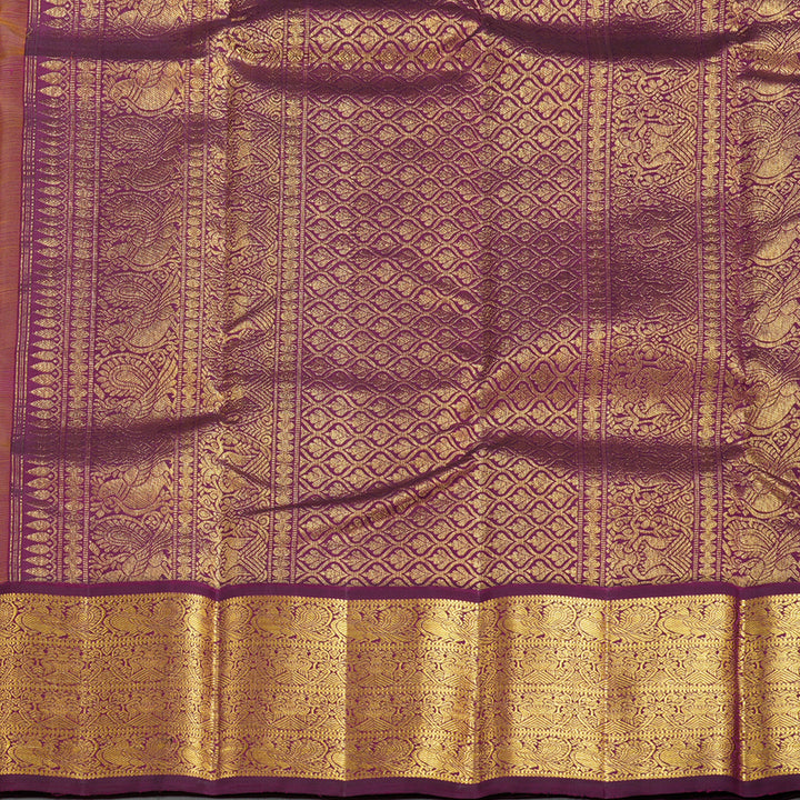 Hayagrivas Handloom Kanjivaram silk saree In attractive yellow with dark purple Vairaoosi KBE420E7-1