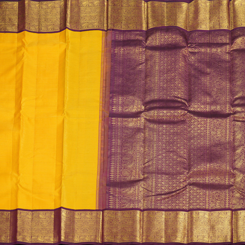 Hayagrivas Handloom Kanjivaram silk saree In attractive yellow with dark purple Vairaoosi KBE420E7-1