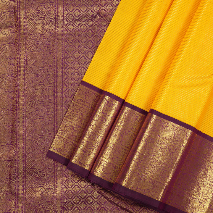 Hayagrivas Handloom Kanjivaram silk saree In attractive yellow with dark purple Vairaoosi KBE420E7-1