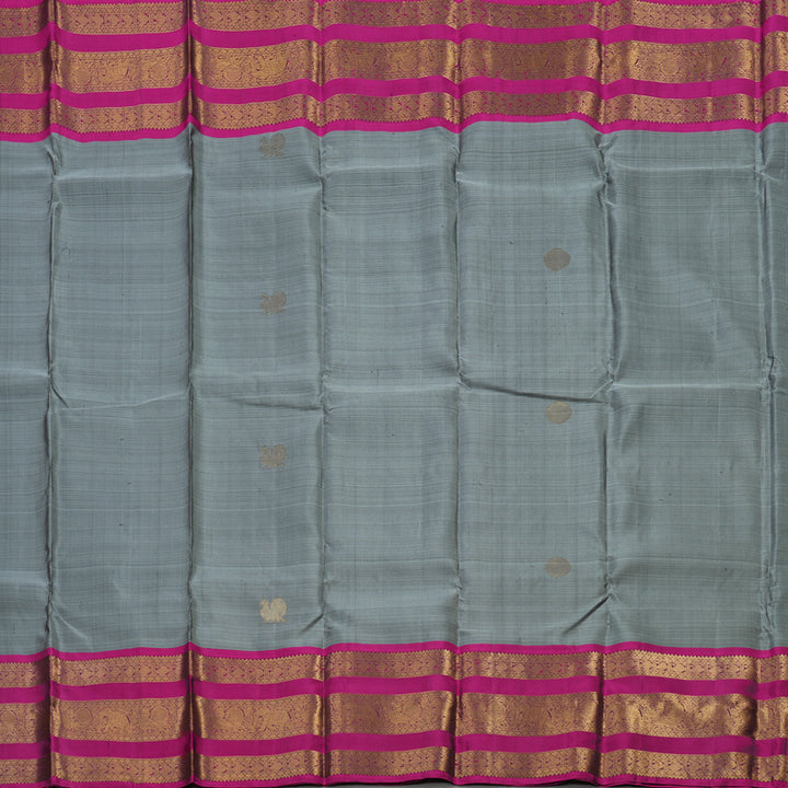 Hayagrivas Handloom Grey Kanjivaram Silk Saree with Wine Purple Border KBE425E8-2
