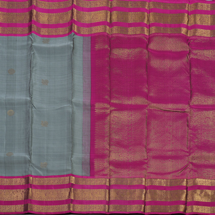 Hayagrivas Handloom Grey Kanjivaram Silk Saree with Wine Purple Border KBE425E8-2