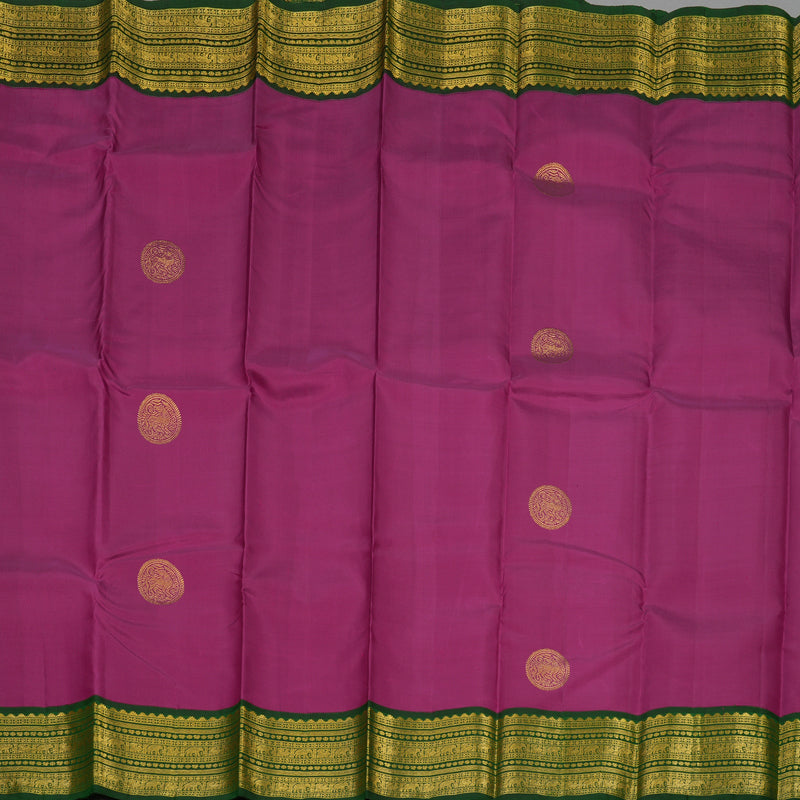 Hayagrivas Handloom Kanjivaram Plum Purple Silk Saree with Bottle Green Border KBE428E3-1