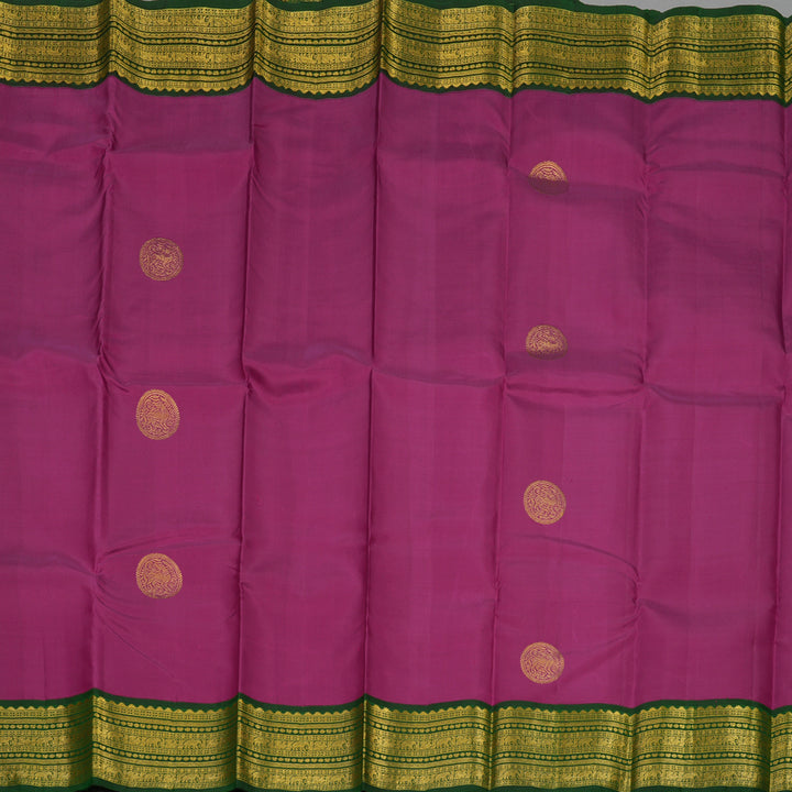 Hayagrivas Handloom Kanjivaram Plum Purple Silk Saree with Bottle Green Border KBE428E3-1