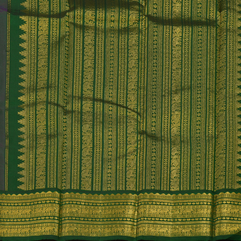 Hayagrivas Handloom Kanjivaram Plum Purple Silk Saree with Bottle Green Border KBE428E3-1